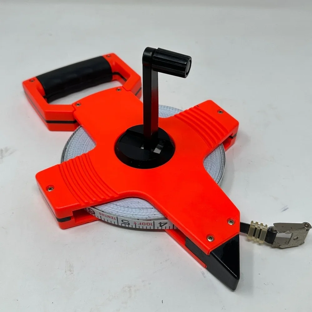 100ft Open Reel Fiberglass Tape Measure Orange Surveyor Construction Engineering